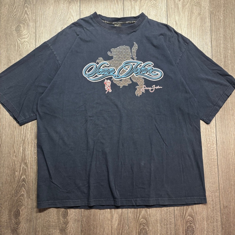 Vintage Sean John Graphic T-Shirt Mens XXXL Navy Blue Y2K Streetwear Made in USA